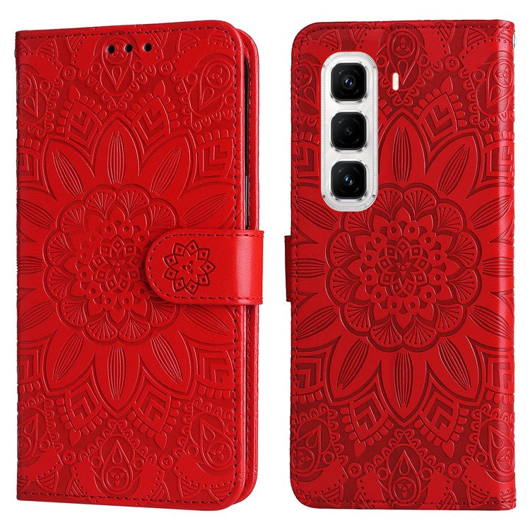 For Infinix Hot 50 Pro+ 4G Case Sunflower Imprint Leather Wallet Phone Cover - Red