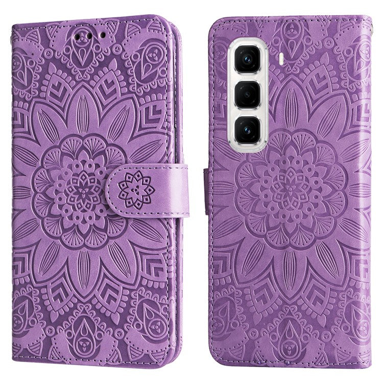 For Infinix Hot 50 Pro+ 4G Case Sunflower Imprint Leather Wallet Phone Cover - Purple