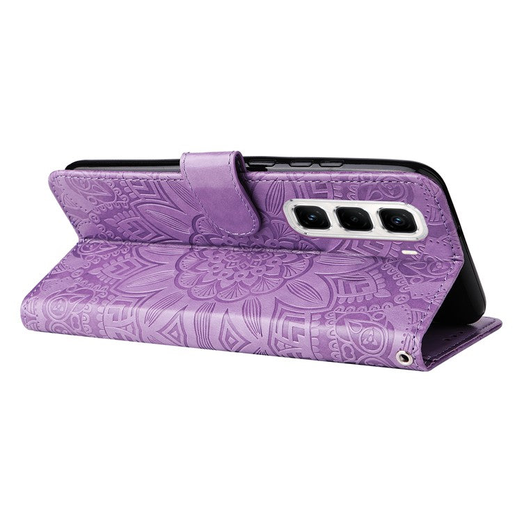 For Infinix Hot 50 Pro+ 4G Case Sunflower Imprint Leather Wallet Phone Cover - Purple