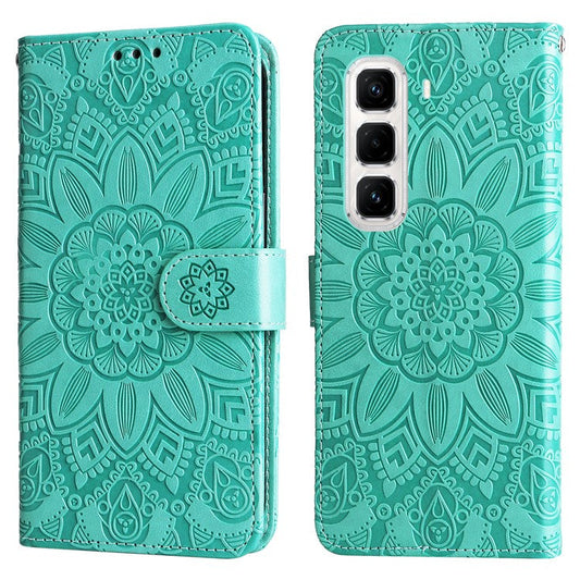 For Infinix Hot 50 Pro+ 4G Case Sunflower Imprint Leather Wallet Phone Cover - Green
