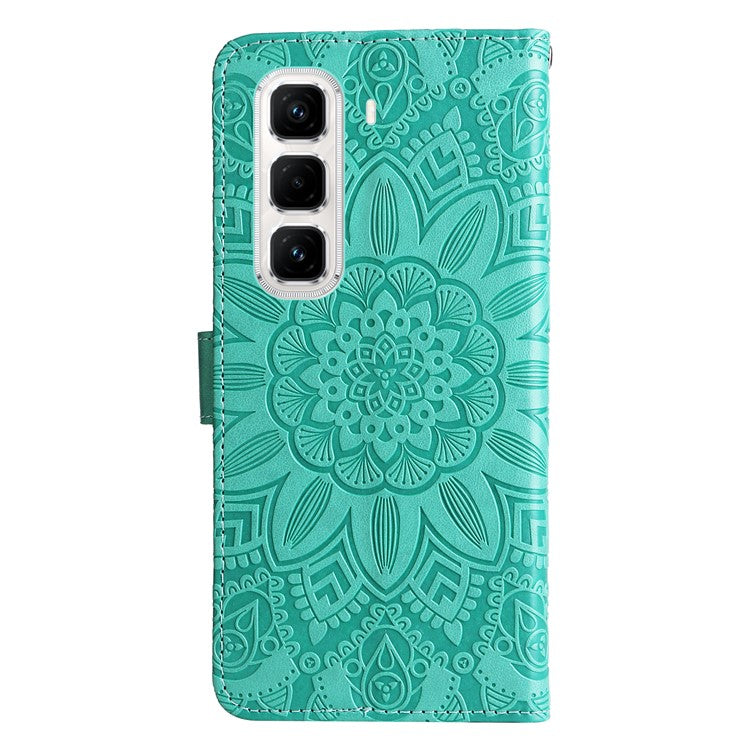 For Infinix Hot 50 Pro+ 4G Case Sunflower Imprint Leather Wallet Phone Cover - Green