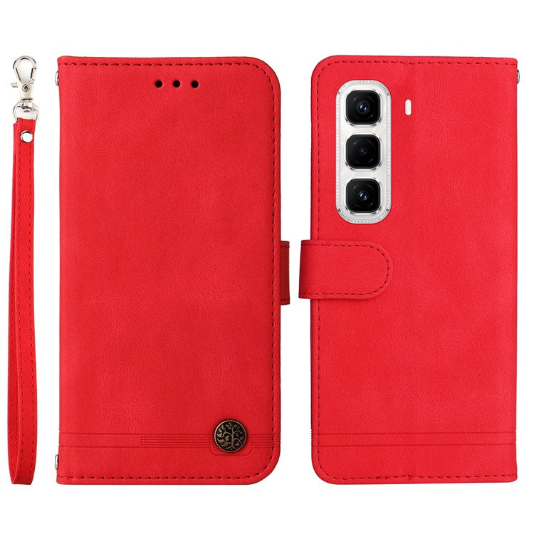 For Infinix Hot 50 Pro+ 4G Wallet Case Skin Touch Leather Phone Cover Tree Pattern Hardware - Red