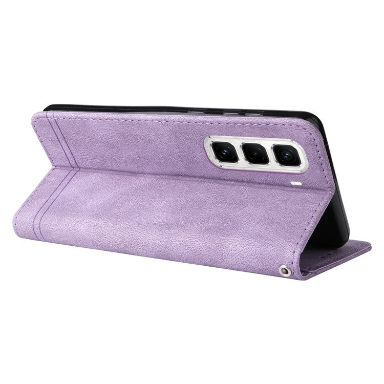 For Infinix Hot 50 Pro+ 4G Wallet Case Skin Touch Leather Phone Cover Tree Pattern Hardware - Purple