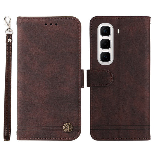 For Infinix Hot 50 Pro+ 4G Wallet Case Skin Touch Leather Phone Cover Tree Pattern Hardware - Brown
