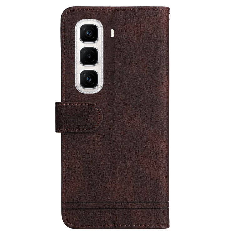 For Infinix Hot 50 Pro+ 4G Wallet Case Skin Touch Leather Phone Cover Tree Pattern Hardware - Brown
