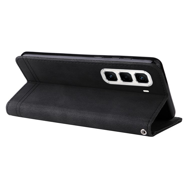 For Infinix Hot 50 Pro+ 4G Wallet Case Skin Touch Leather Phone Cover Tree Pattern Hardware - Black