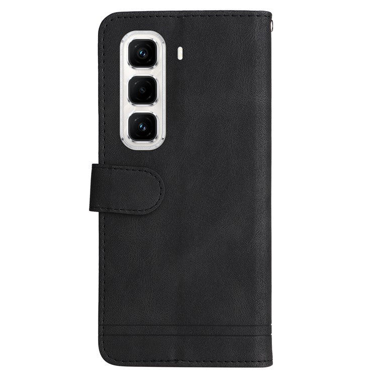 For Infinix Hot 50 Pro+ 4G Wallet Case Skin Touch Leather Phone Cover Tree Pattern Hardware - Black