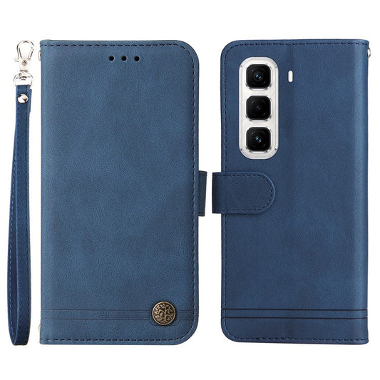 For Infinix Hot 50 Pro+ 4G Wallet Case Skin Touch Leather Phone Cover Tree Pattern Hardware - Blue