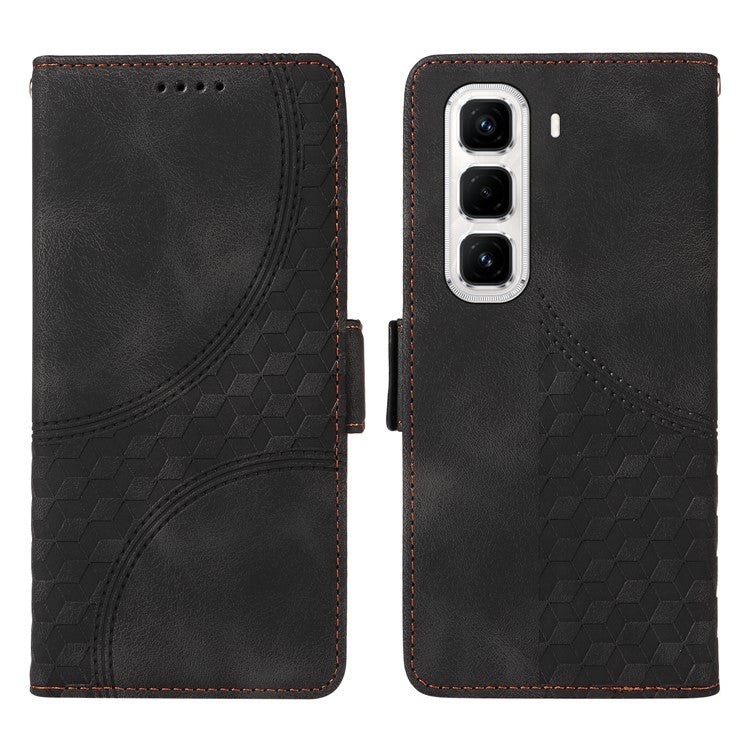 For Infinix Hot 50 Pro+ 4G Case PU Leather Phone Cover Rhombus Starry Imprinted - Black