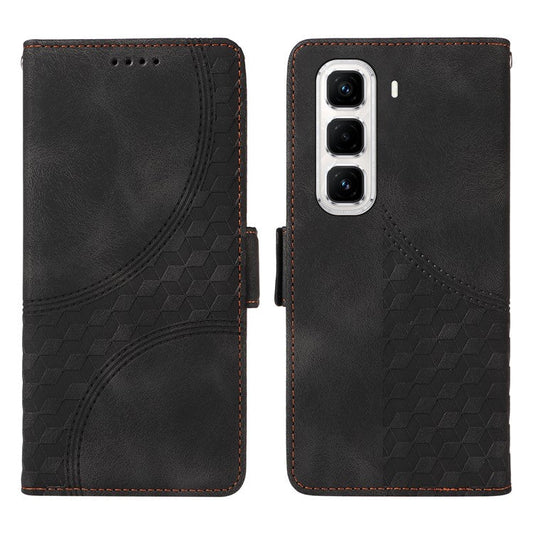 For Infinix Hot 50 Pro+ 4G Case PU Leather Phone Cover Rhombus Starry Imprinted - Black