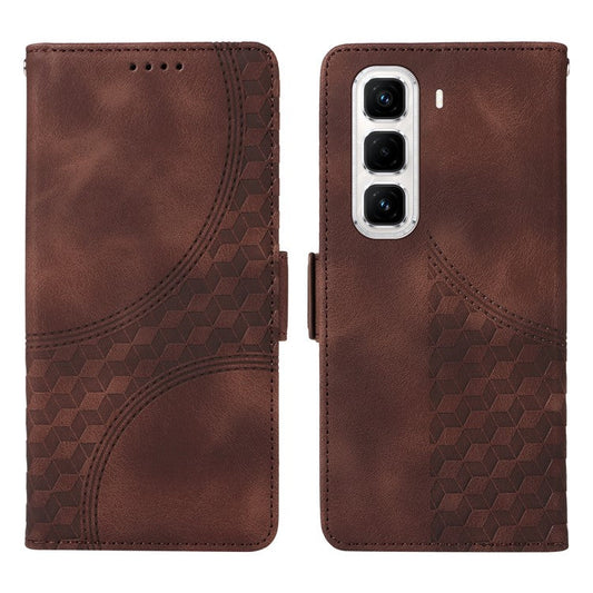 For Infinix Hot 50 Pro+ 4G Case PU Leather Phone Cover Rhombus Starry Imprinted - Brown