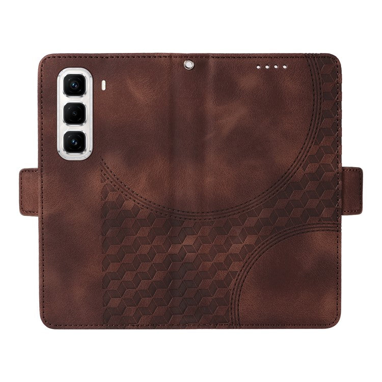 For Infinix Hot 50 Pro+ 4G Case PU Leather Phone Cover Rhombus Starry Imprinted - Brown