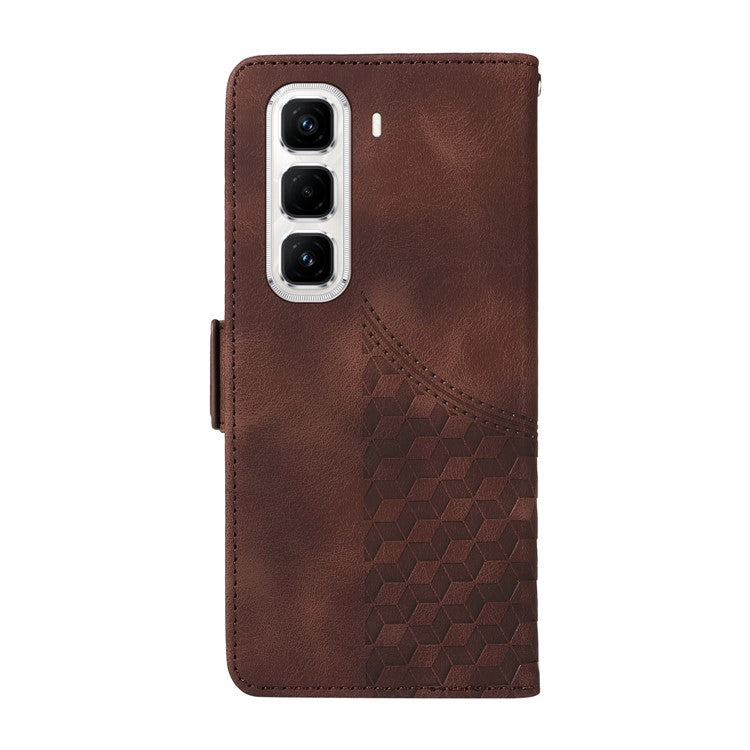 For Infinix Hot 50 Pro+ 4G Case PU Leather Phone Cover Rhombus Starry Imprinted - Brown