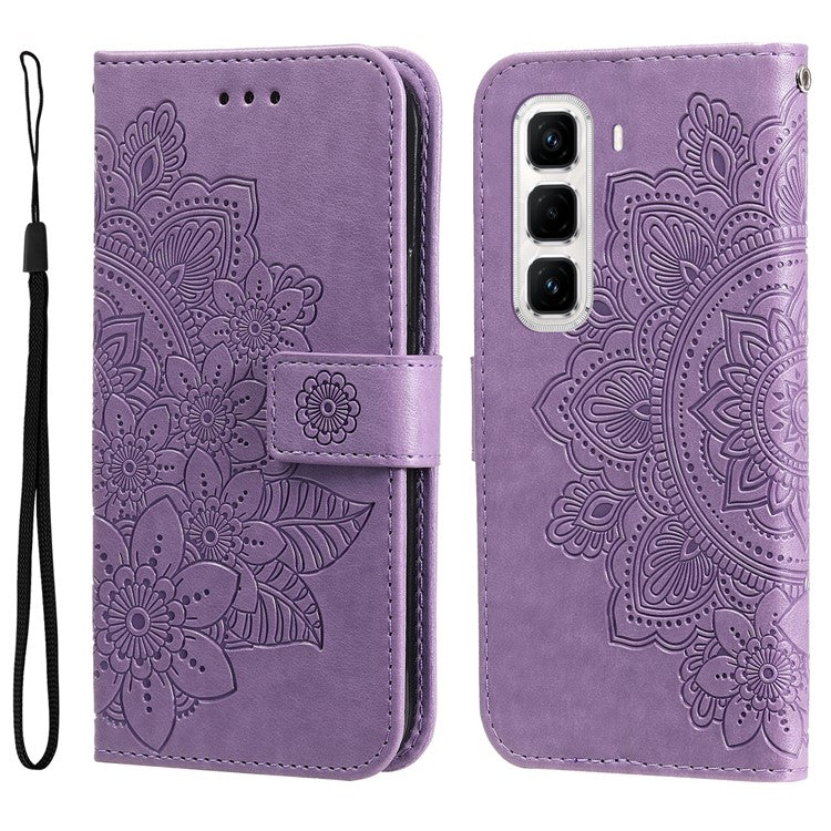 For Infinix Hot 50 Pro+ 4G Case PU Leather Wallet Floral Phone Cover Stand View - Purple