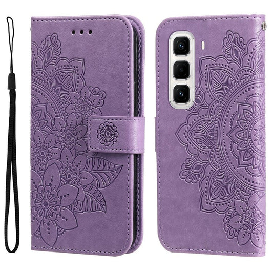 For Infinix Hot 50 Pro+ 4G Case PU Leather Wallet Floral Phone Cover Stand View - Purple