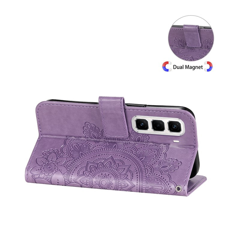 For Infinix Hot 50 Pro+ 4G Case PU Leather Wallet Floral Phone Cover Stand View - Purple