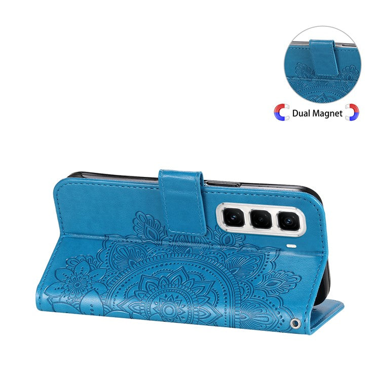 For Infinix Hot 50 Pro+ 4G Case PU Leather Wallet Floral Phone Cover Stand View - Blue