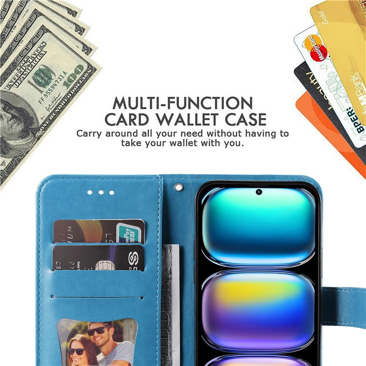For Infinix Hot 50 Pro+ 4G Case PU Leather Wallet Floral Phone Cover Stand View - Blue