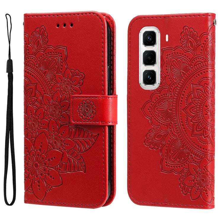 For Infinix Hot 50 Pro+ 4G Case PU Leather Wallet Floral Phone Cover Stand View - Red