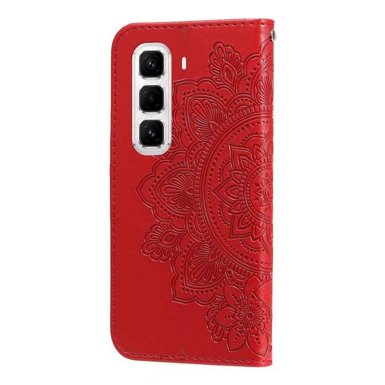 For Infinix Hot 50 Pro+ 4G Case PU Leather Wallet Floral Phone Cover Stand View - Red