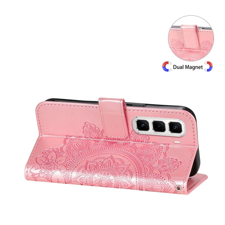 For Infinix Hot 50 Pro+ 4G Case PU Leather Wallet Floral Phone Cover Stand View - Pink