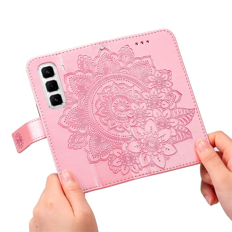 For Infinix Hot 50 Pro+ 4G Case PU Leather Wallet Floral Phone Cover Stand View - Pink