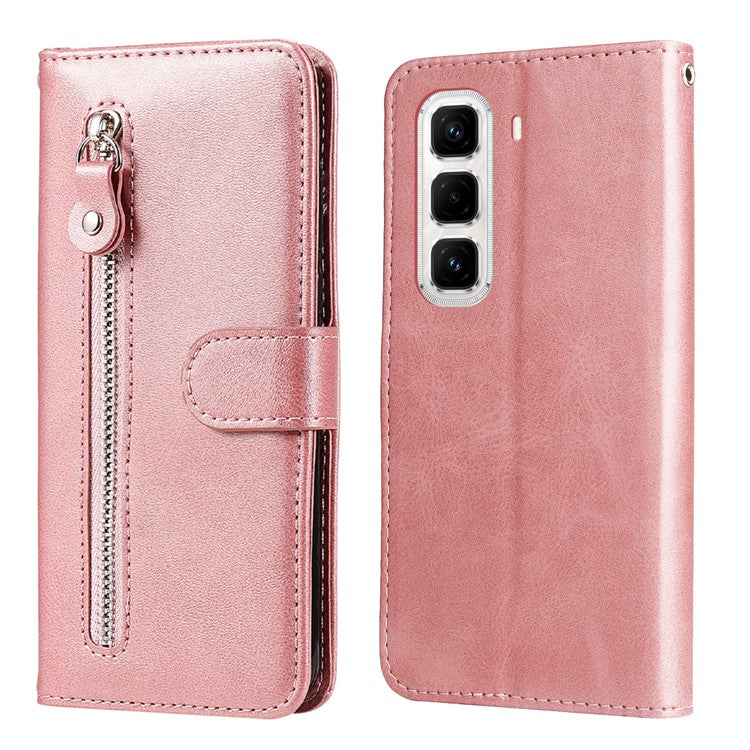 For Infinix Hot 50 Pro+ 4G Case Zipper Wallet Calf Texture PU Leather Phone Cover - Pink