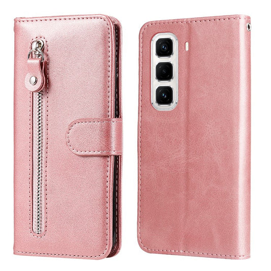 For Infinix Hot 50 Pro+ 4G Case Zipper Wallet Calf Texture PU Leather Phone Cover - Pink