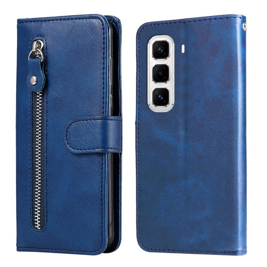 For Infinix Hot 50 Pro+ 4G Case Zipper Wallet Calf Texture PU Leather Phone Cover - Blue