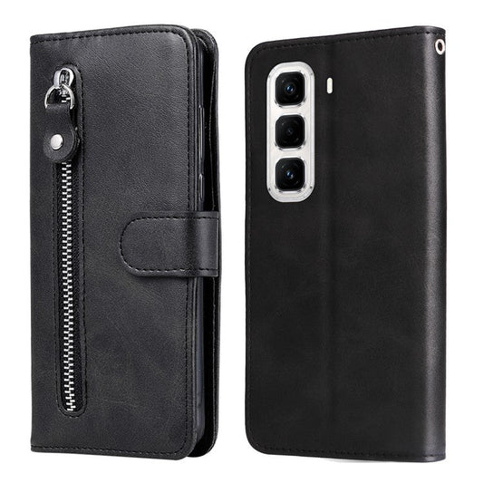 For Infinix Hot 50 Pro+ 4G Case Zipper Wallet Calf Texture PU Leather Phone Cover - Black