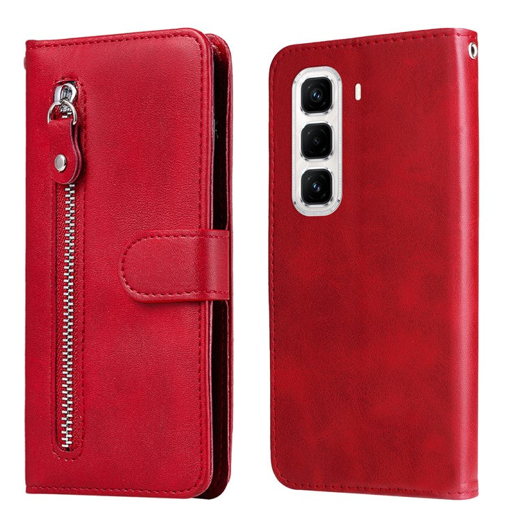 For Infinix Hot 50 Pro+ 4G Case Zipper Wallet Calf Texture PU Leather Phone Cover - Red