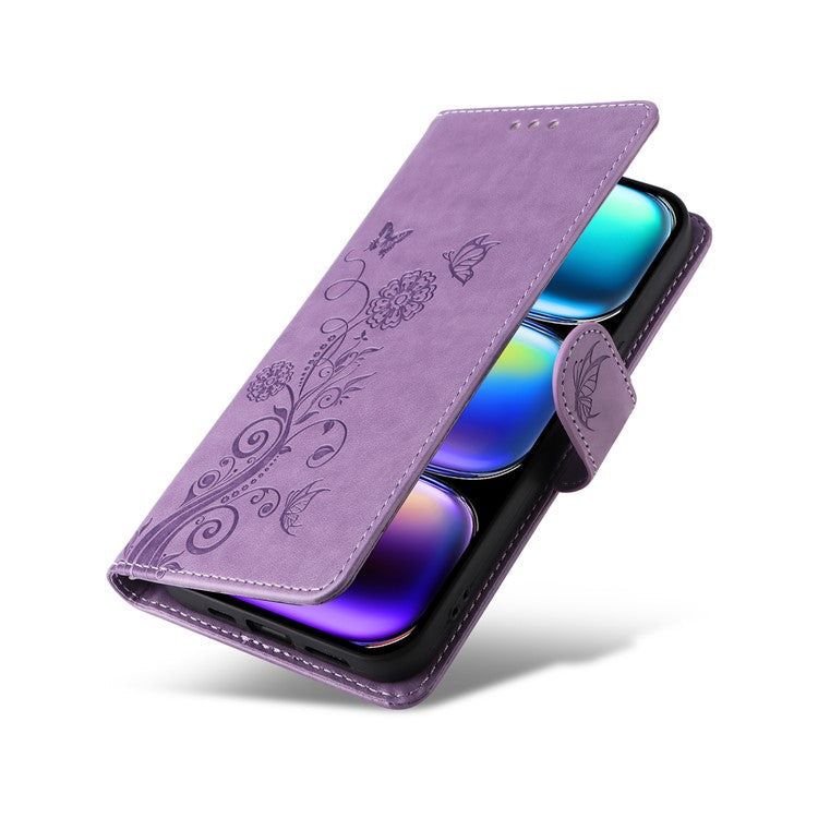 For Infinix Hot 50 Pro+ 4G Leather Case Butterfly Floral Imprint Wallet Stand Cover - Purple