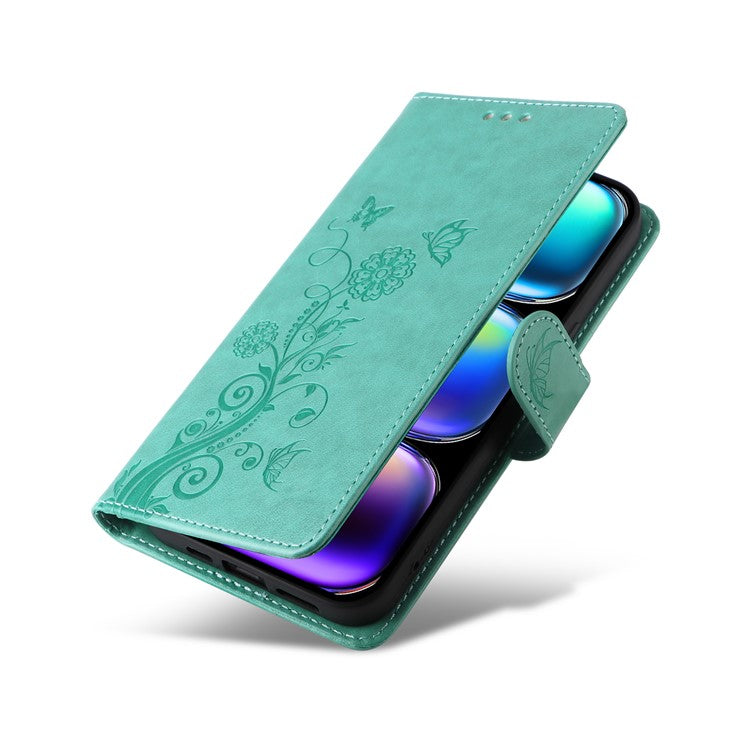 For Infinix Hot 50 Pro+ 4G Leather Case Butterfly Floral Imprint Wallet Stand Cover - Green