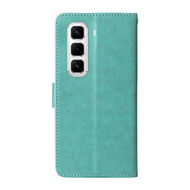For Infinix Hot 50 Pro+ 4G Leather Case Butterfly Floral Imprint Wallet Stand Cover - Green