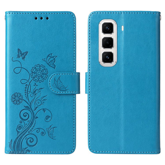 For Infinix Hot 50 Pro+ 4G Leather Case Butterfly Floral Imprint Wallet Stand Cover - Blue