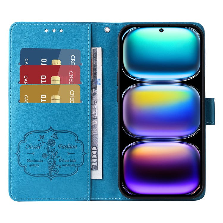 For Infinix Hot 50 Pro+ 4G Leather Case Butterfly Floral Imprint Wallet Stand Cover - Blue