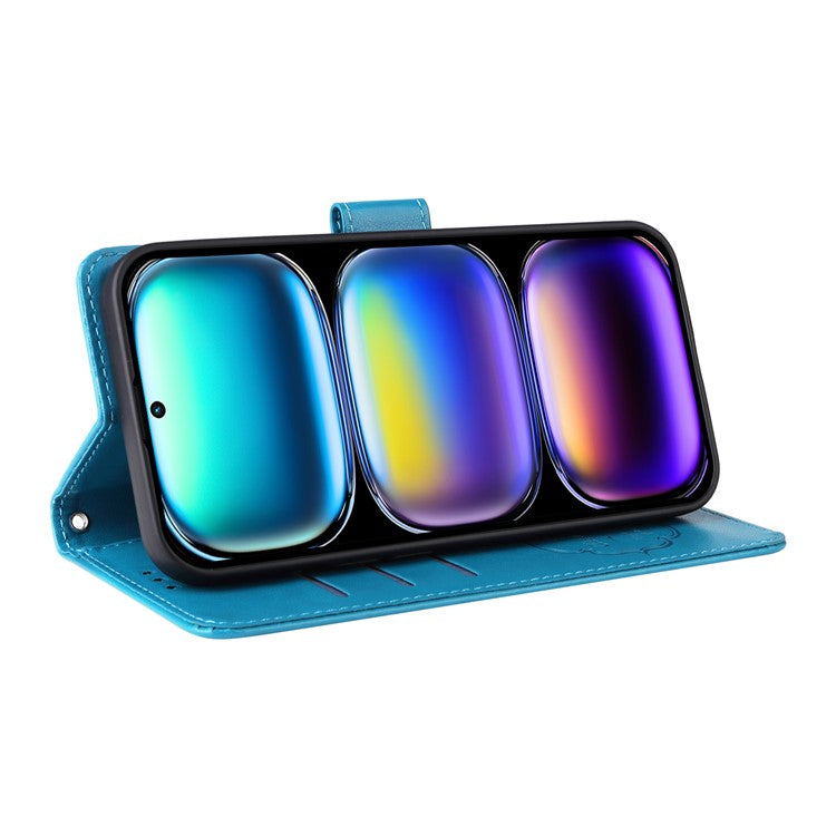 For Infinix Hot 50 Pro+ 4G Leather Case Butterfly Floral Imprint Wallet Stand Cover - Blue