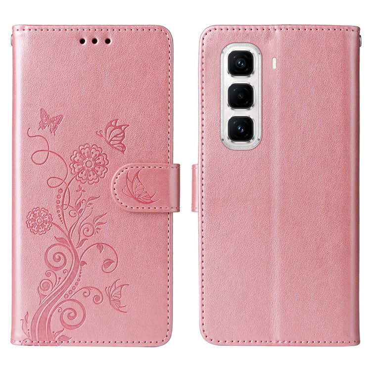 For Infinix Hot 50 Pro+ 4G Leather Case Butterfly Floral Imprint Wallet Stand Cover - Pink