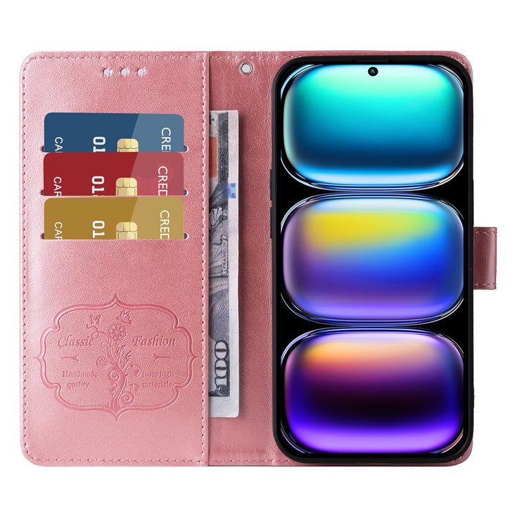 For Infinix Hot 50 Pro+ 4G Leather Case Butterfly Floral Imprint Wallet Stand Cover - Pink