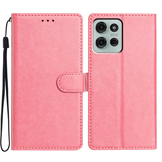For Motorola Moto G75 5G Leather Case Wallet Stand Phone Cover with Handy Strap - Pink