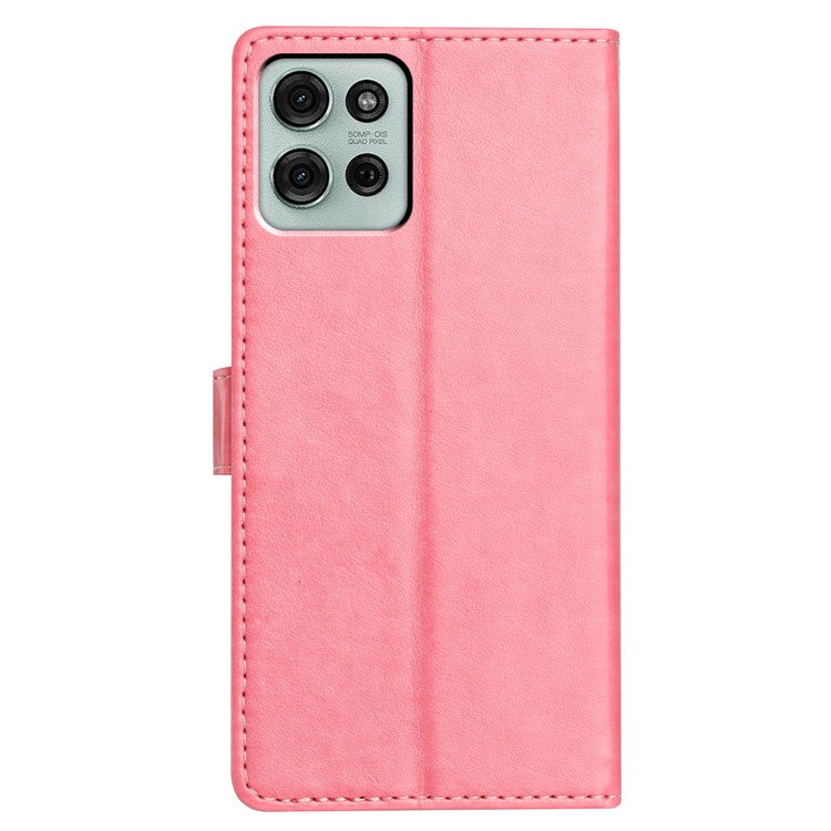 For Motorola Moto G75 5G Leather Case Wallet Stand Phone Cover with Handy Strap - Pink