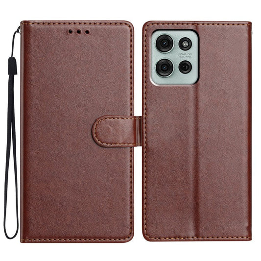For Motorola Moto G75 5G Leather Case Wallet Stand Phone Cover with Handy Strap - Brown