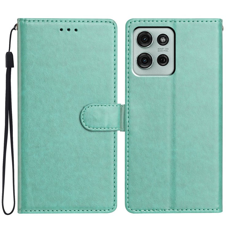 For Motorola Moto G75 5G Leather Case Wallet Stand Phone Cover with Handy Strap - Green