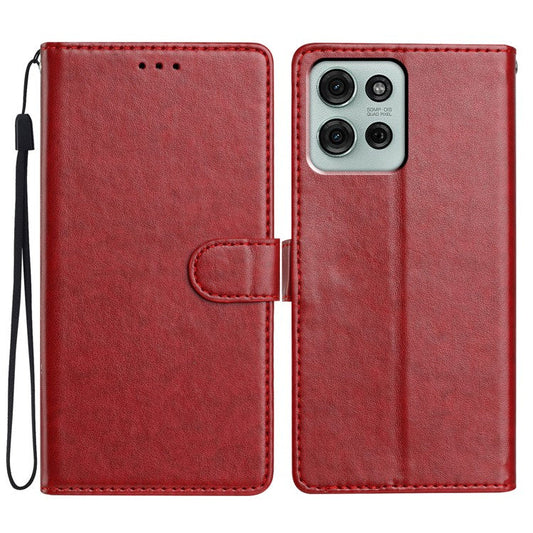 For Motorola Moto G75 5G Leather Case Wallet Stand Phone Cover with Handy Strap - Red