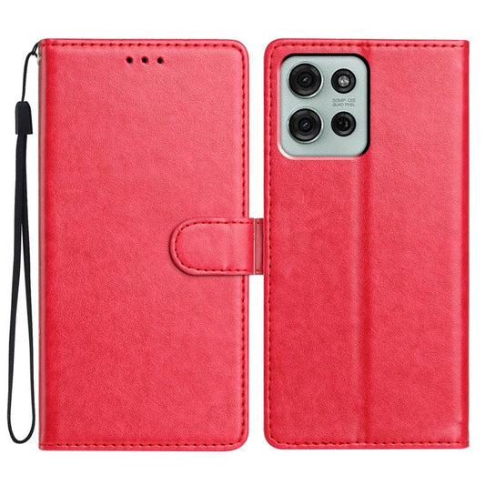 For Motorola Moto G75 5G Leather Case Wallet Stand Phone Cover with Handy Strap - Rose