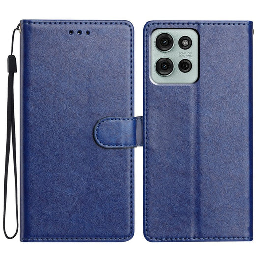 For Motorola Moto G75 5G Leather Case Wallet Stand Phone Cover with Handy Strap - Blue
