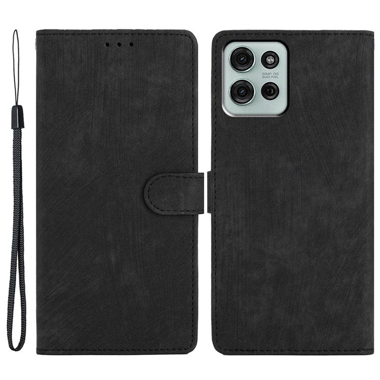 For Motorola Moto G75 5G Case with Card Clots Skin-Touch PU Leather Phone Cover Stand - Black