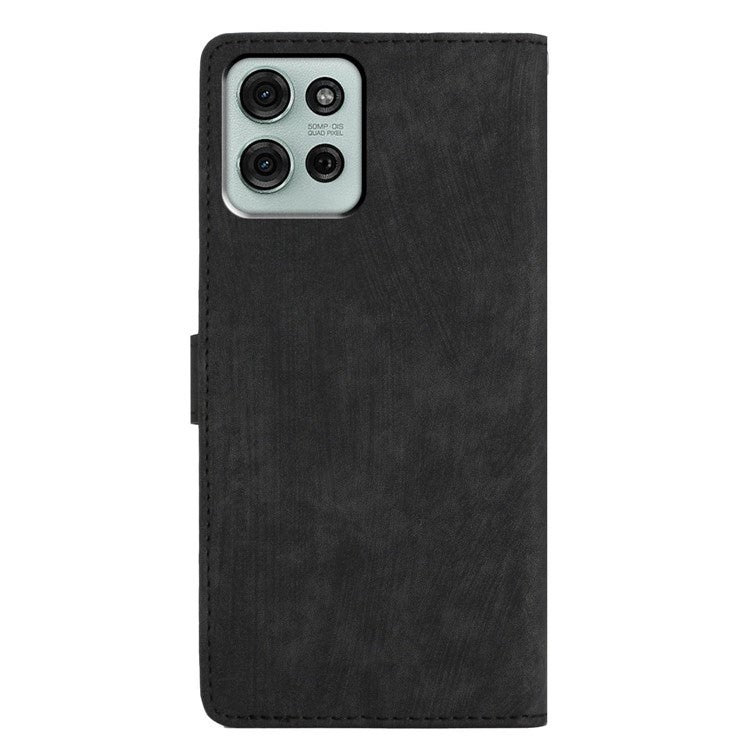For Motorola Moto G75 5G Case with Card Clots Skin-Touch PU Leather Phone Cover Stand - Black