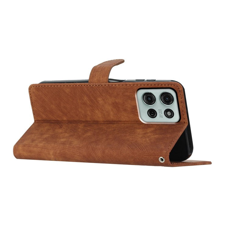 For Motorola Moto G75 5G Case with Card Clots Skin-Touch PU Leather Phone Cover Stand - Brown
