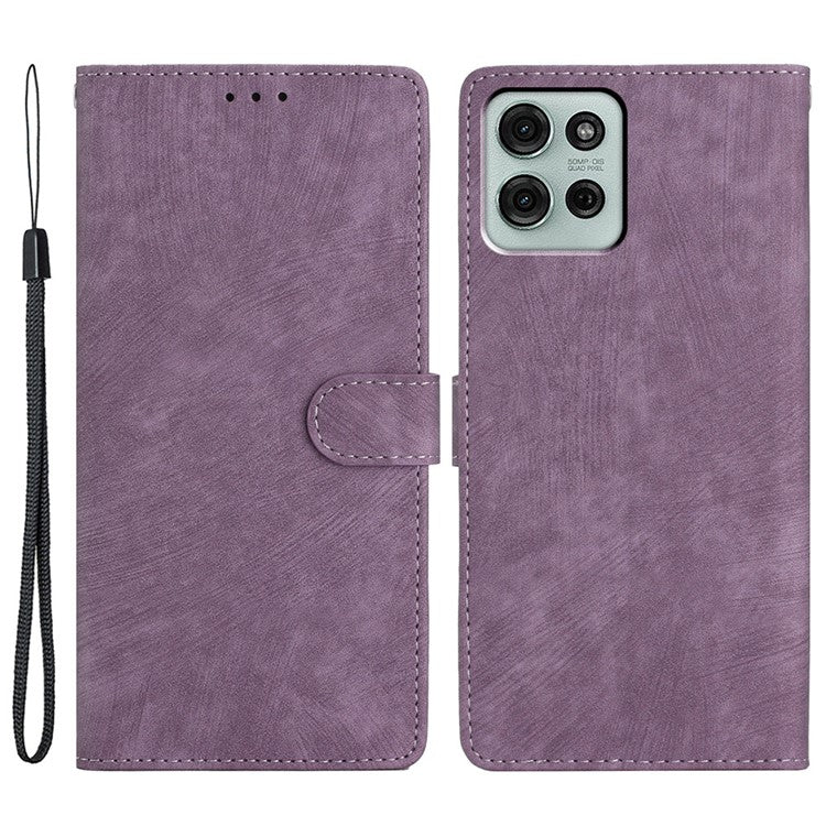 For Motorola Moto G75 5G Case with Card Clots Skin-Touch PU Leather Phone Cover Stand - Purple